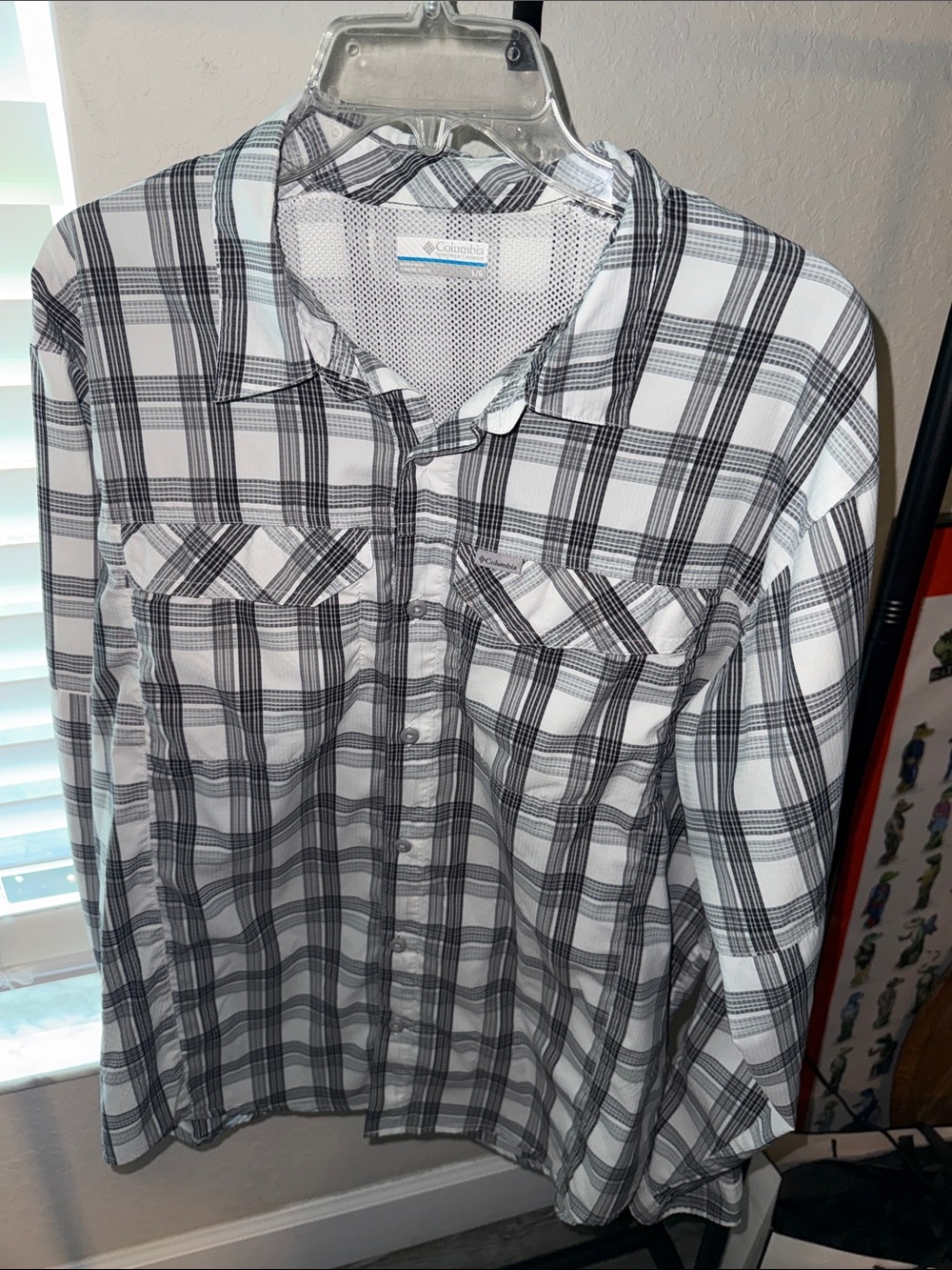 Columbia Men's Black and White Plaid Button-Down Shirt